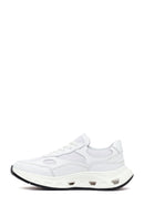 Woman White Lace-Up Thick-Soled Leather Sneaker | Derimod Woman White Lace-Up Thick-Soled Leather Sneaker | Derimod