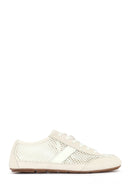 Women's White Lace-Up Mesh Leather Sneaker | Derimod Women's White Lace-Up Mesh Leather Sneaker | Derimod
