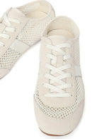 Women's White Lace-Up Mesh Leather Sneaker | Derimod Women's White Lace-Up Mesh Leather Sneaker | Derimod
