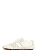Women's White Lace-Up Mesh Leather Sneaker | Derimod Women's White Lace-Up Mesh Leather Sneaker | Derimod