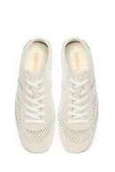 Women's White Lace-Up Mesh Leather Sneaker | Derimod Women's White Lace-Up Mesh Leather Sneaker | Derimod