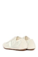 Women's White Lace-Up Mesh Leather Sneaker | Derimod Women's White Lace-Up Mesh Leather Sneaker | Derimod