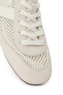 Women's White Lace-Up Mesh Leather Sneaker | Derimod Women's White Lace-Up Mesh Leather Sneaker | Derimod