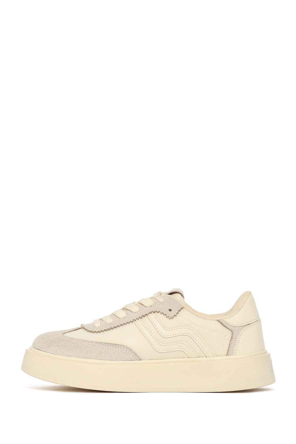Kadın Bej Kalın Tabanlı Bağcıklı Sneaker