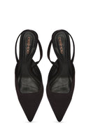 Women's Black Open Back Short Chunky Heel Fabric Shoes | Derimod Women's Black Open Back Short Chunky Heel Fabric Shoes | Derimod