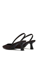 Kadın Siyah Arkası Açık Kısa Kalın Topuklu Kumaş Ayakkabı | Derimod Kadın Siyah Arkası Açık Kısa Kalın Topuklu Kumaş Ayakkabı | Derimod