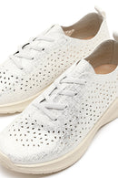 Kadın Beyaz Bağcıklı Kalın Tabanlı Desenli Kumaş Comfort Sneaker | Derimod Kadın Beyaz Bağcıklı Kalın Tabanlı Desenli Kumaş Comfort Sneaker | Derimod