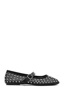 Women's Black Buckled Stone Fabric Ballerinas | Derimod Women's Black Buckled Stone Fabric Ballerinas | Derimod