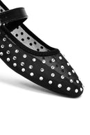 Women's Black Buckled Stone Fabric Ballerinas | Derimod Women's Black Buckled Stone Fabric Ballerinas | Derimod