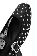 Women's Black Buckled Stone Fabric Ballerinas | Derimod Women's Black Buckled Stone Fabric Ballerinas | Derimod