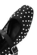 Women's Black Buckled Stone Fabric Ballerinas | Derimod Women's Black Buckled Stone Fabric Ballerinas | Derimod