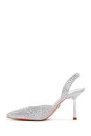 Women's Grey Stoned Open Back Thin Heeled Shoes | Derimod Women's Grey Stoned Open Back Thin Heeled Shoes | Derimod