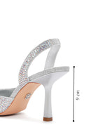 Women's Grey Stoned Open Back Thin Heeled Shoes | Derimod Women's Grey Stoned Open Back Thin Heeled Shoes | Derimod