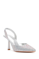 Women's Grey Stoned Open Back Thin Heeled Shoes | Derimod Women's Grey Stoned Open Back Thin Heeled Shoes | Derimod