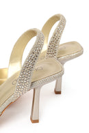 Kadın Altın Taşlı Arkası Açık İnce Topuklu Ayakkabı | Derimod Kadın Altın Taşlı Arkası Açık İnce Topuklu Ayakkabı | Derimod
