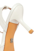 Woman White Ankle-Buckle Floral Embroidered Open-Back Stiletto High Heel | Derimod Woman White Ankle-Buckle Floral Embroidered Open-Back Stiletto High Heel | Derimod