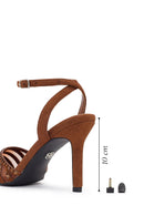 Women's Bronze Ankle Buckle Open Back Rhinestone High Thin Heel Shoes | Derimod Women's Bronze Ankle Buckle Open Back Rhinestone High Thin Heel Shoes | Derimod