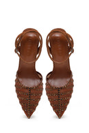 Women's Bronze Ankle Buckle Open Back Rhinestone High Thin Heel Shoes | Derimod Women's Bronze Ankle Buckle Open Back Rhinestone High Thin Heel Shoes | Derimod