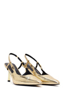 Kadın Altın Arkası Açık Metalik İnce Topuklu Ayakkabı | Derimod Kadın Altın Arkası Açık Metalik İnce Topuklu Ayakkabı | Derimod
