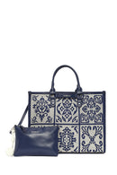 Kadın Lacivert Uzun Askılı Desenli Kumaş Kol Çantası | Derimod Kadın Lacivert Uzun Askılı Desenli Kumaş Kol Çantası | Derimod