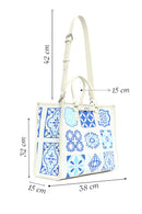 Woman Blue Long Strap Patterned Fabric Shoulder Bag | Derimod Woman Blue Long Strap Patterned Fabric Shoulder Bag | Derimod