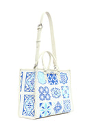 Woman Blue Long Strap Patterned Fabric Shoulder Bag | Derimod Woman Blue Long Strap Patterned Fabric Shoulder Bag | Derimod
