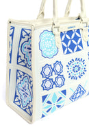 Woman Blue Long Strap Patterned Fabric Shoulder Bag | Derimod Woman Blue Long Strap Patterned Fabric Shoulder Bag | Derimod