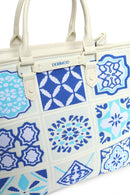 Woman Blue Long Strap Patterned Fabric Shoulder Bag | Derimod Woman Blue Long Strap Patterned Fabric Shoulder Bag | Derimod