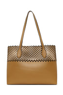 Woman Tan Patterned Shoulder Bag | Derimod Woman Tan Patterned Shoulder Bag | Derimod