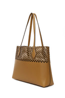 Woman Tan Patterned Shoulder Bag | Derimod Woman Tan Patterned Shoulder Bag | Derimod