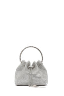 Women's Silver Long Chain Strap Embellished Mini Evening Bag | Derimod Women's Silver Long Chain Strap Embellished Mini Evening Bag | Derimod