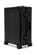 Unisex Black Croc-Effect Mini Cabin-Size Leather Suitcase | Derimod Unisex Black Croc-Effect Mini Cabin-Size Leather Suitcase | Derimod