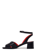 Derimod Gritti Woman Black Ankle-Buckle Short Chunky-Heel Leather Sandal | Derimod Derimod Gritti Woman Black Ankle-Buckle Short Chunky-Heel Leather Sandal | Derimod