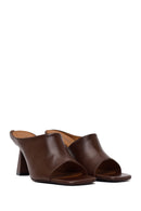 Woman Brown Heeled Leather Slipper | Derimod Woman Brown Heeled Leather Slipper | Derimod