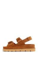 Kadın Taba Bantlı Kalın Tabanlı Süet Deri Sandalet | Derimod Kadın Taba Bantlı Kalın Tabanlı Süet Deri Sandalet | Derimod