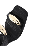 Kadın Siyah Kroko Yüksek Kalın Topuklu Deri Terlik | Derimod Kadın Siyah Kroko Yüksek Kalın Topuklu Deri Terlik | Derimod