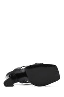 Kadın Siyah Kroko Yüksek Kalın Topuklu Deri Terlik | Derimod Kadın Siyah Kroko Yüksek Kalın Topuklu Deri Terlik | Derimod