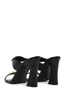 Kadın Siyah Kroko Yüksek Kalın Topuklu Deri Terlik | Derimod Kadın Siyah Kroko Yüksek Kalın Topuklu Deri Terlik | Derimod