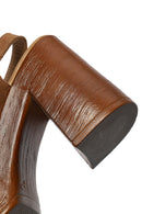 Woman Tan Buckled Platform Block-Heel Suede Leather Sandals | Derimod Woman Tan Buckled Platform Block-Heel Suede Leather Sandals | Derimod