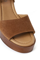 Woman Tan Buckled Platform Block-Heel Suede Leather Sandals | Derimod Woman Tan Buckled Platform Block-Heel Suede Leather Sandals | Derimod