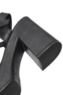 Woman Black Buckled Platform Block-Heel Leather Sandals | Derimod Woman Black Buckled Platform Block-Heel Leather Sandals | Derimod