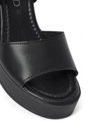 Woman Black Buckled Platform Block-Heel Leather Sandals | Derimod Woman Black Buckled Platform Block-Heel Leather Sandals | Derimod