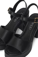 Woman Black Buckled Platform Block-Heel Leather Sandals | Derimod Woman Black Buckled Platform Block-Heel Leather Sandals | Derimod