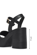 Woman Black Buckled Platform Block-Heel Leather Sandals | Derimod Woman Black Buckled Platform Block-Heel Leather Sandals | Derimod