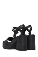 Woman Black Buckled Platform Block-Heel Leather Sandals | Derimod Woman Black Buckled Platform Block-Heel Leather Sandals | Derimod