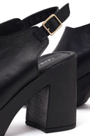 Women's Black Ankle Buckle Platform High Thick Heel Leather Sandals | Derimod Women's Black Ankle Buckle Platform High Thick Heel Leather Sandals | Derimod