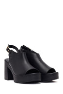 Women's Black Ankle Buckle Platform High Thick Heel Leather Sandals | Derimod Women's Black Ankle Buckle Platform High Thick Heel Leather Sandals | Derimod