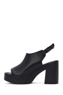Women's Black Ankle Buckle Platform High Thick Heel Leather Sandals | Derimod Women's Black Ankle Buckle Platform High Thick Heel Leather Sandals | Derimod