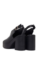 Women's Black Ankle Buckle Platform High Thick Heel Leather Sandals | Derimod Women's Black Ankle Buckle Platform High Thick Heel Leather Sandals | Derimod