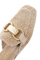 Kadın Bej Toka Detaylı Hasır Deri Terlik | Derimod Kadın Bej Toka Detaylı Hasır Deri Terlik | Derimod